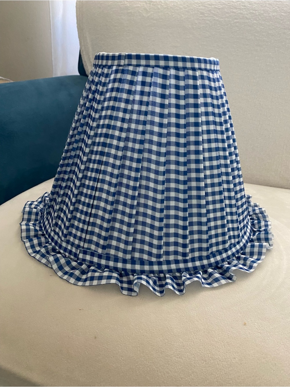 Blue and White Gingham Ruffle Hem Lampshade